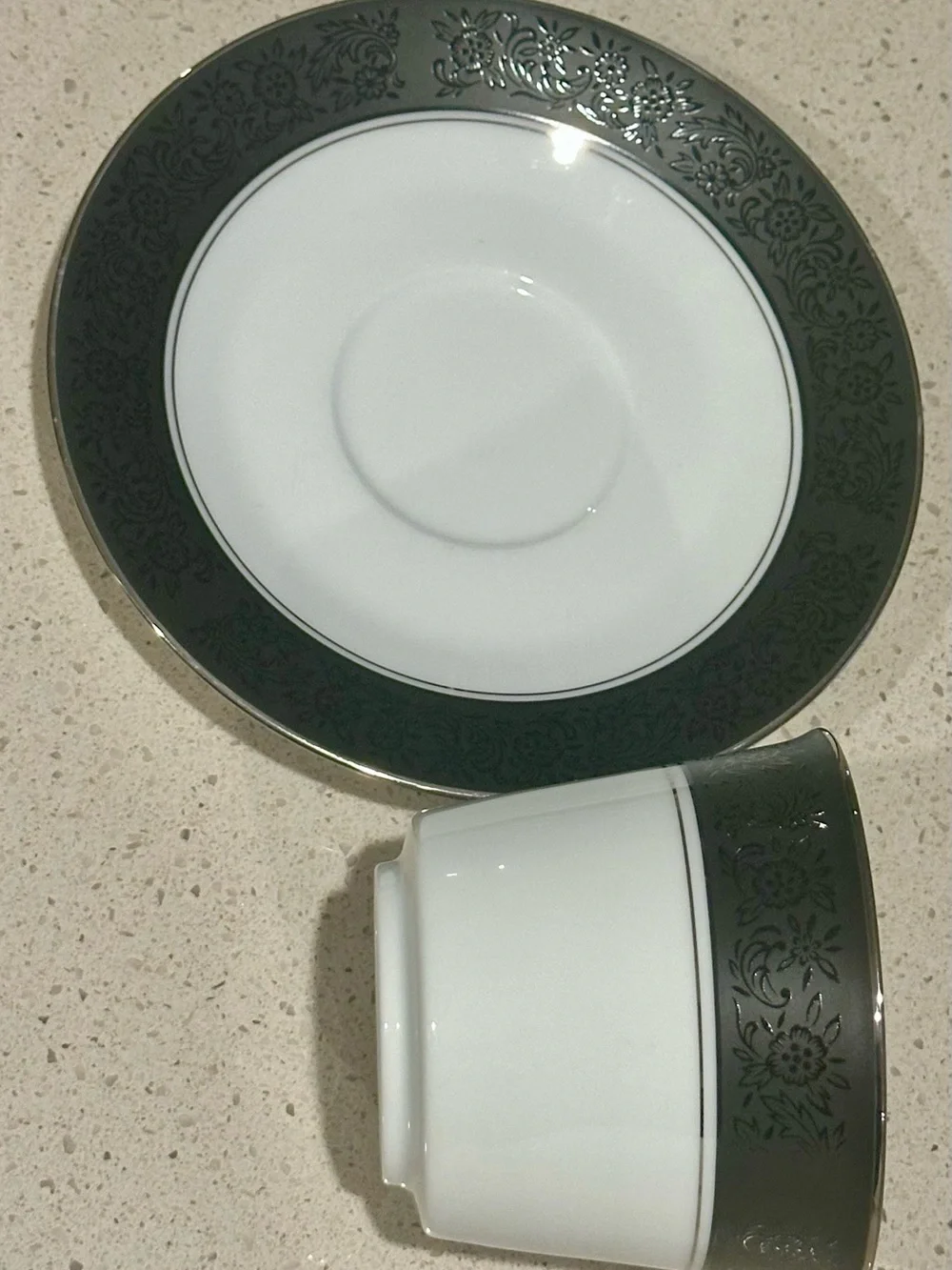 Noritake White and Black Porcelain Teacup and Saucer Set
